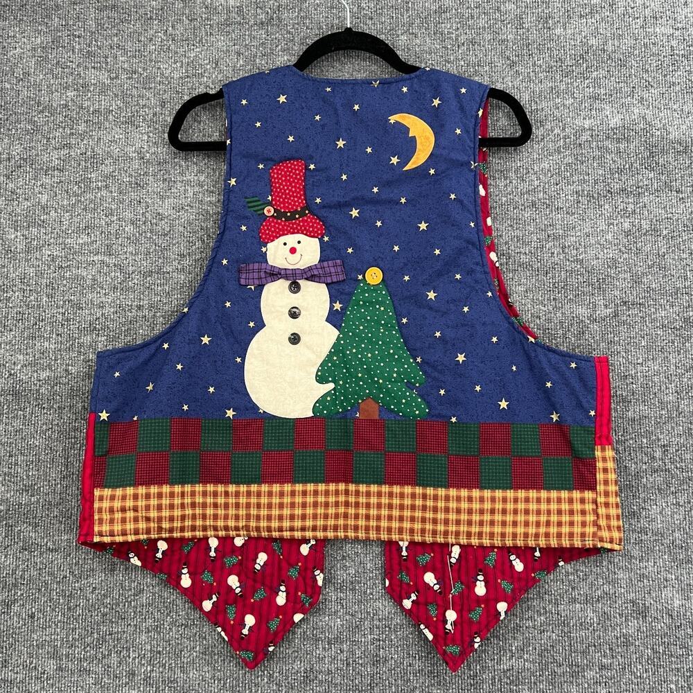 Vintage Handmade Christmas Vest One Size Quilted Santa 90s Folk Art Ugly Teacher - Picture 4 of 6